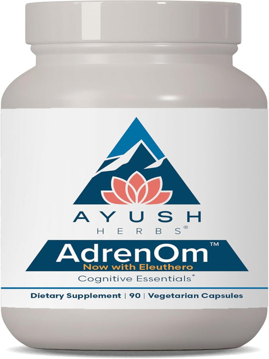 Ayush Herbs AdrenOm - Ayurvedic Adrenal and Stress-Support Supplement for Women & Men, Ashwagandha & Eleuthero to Support Adrenal Balance, Cognitive Function & Calm - 90 Vegetarian Capsules (1 Count) Nirvana Guru