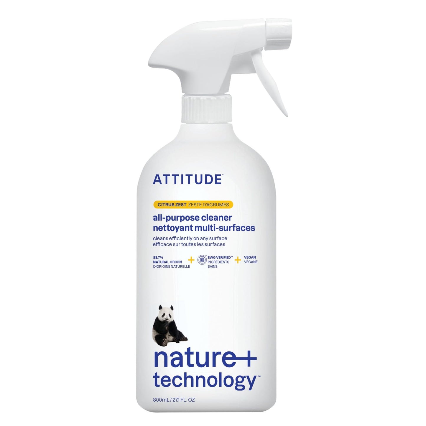 ATTITUDE All Purpose Cleaner Spray, EWG Verified, Vegan, Made with 94% Plant-Based Ingredients, Streak-Free for Kitchen, Bathroom, Glass & More, Citrus Zest Scent, 27.1 Fl Oz Nirvana Guru