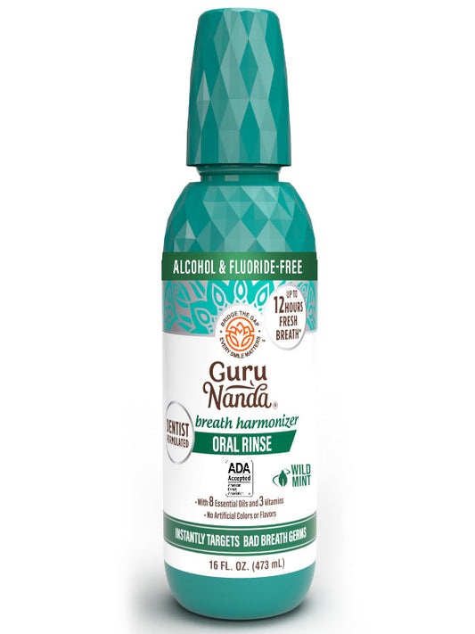 GuruNanda Fresh Breath Mouthwash, ADA-Accepted, Alcohol & Fluoride-Free, Sodium Chlorite, Essential Oils & Vitamins, 12-Hrs Fresh Breath, Wild Mint, 16 oz Nirvana Guru