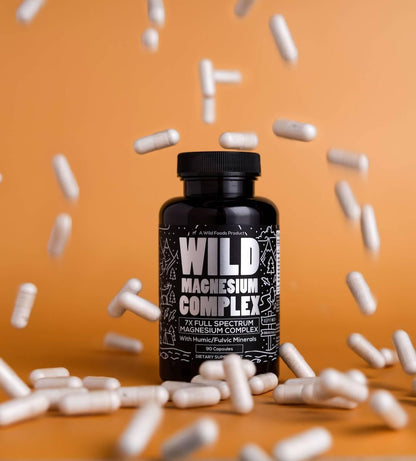 Wild Foods Magnesium Complex Supplement with 7X Forms, 90 Capsules | High Absorption, Full Spectrum, Easy Digestion | 500mg Glycinate, Bisglycinate, Malate, Orotate, Citrate, Taurate Nirvana Guru