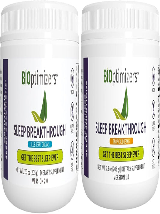BIOptimizers Sleep Breakthrough Powder – Tropical Dreams & Blueberry Bundle – Natural Sleep Support Supplement – 405g Total Nirvana Guru