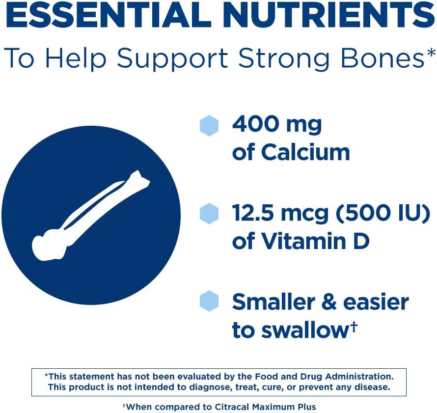 Citracal Petites, 400 mg Calcium Citrate, Easily Absorbed and Highly Soluble with 12.5 mcg (500 IU) Vitamin D3, Bone Health Support for Ages 12+, Smaller and Easier to Swallow Caplets, 375 Count Nirvana Guru