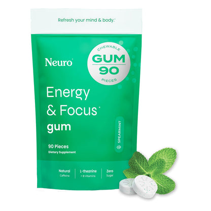 NeuroGum Energy & Focus Gum (Peppermint, 54 Pieces) | 40mg Natural Caffeine + L-Theanine + Vitamin B12 & B6 + Xylitol | Sugar Free Nootropic Cognitive Brain Performance Supplement