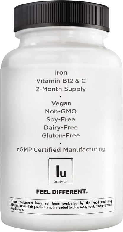 Amen Iron Ultra Supplement + Copper, Folate, Vitamin C and B12-2-Month Supply - Ferrous Sulfate Iron Vitamin - 65mg Per Serving - Folic Acid - Non-GMO Pills - 60 Capsules Nirvana Guru