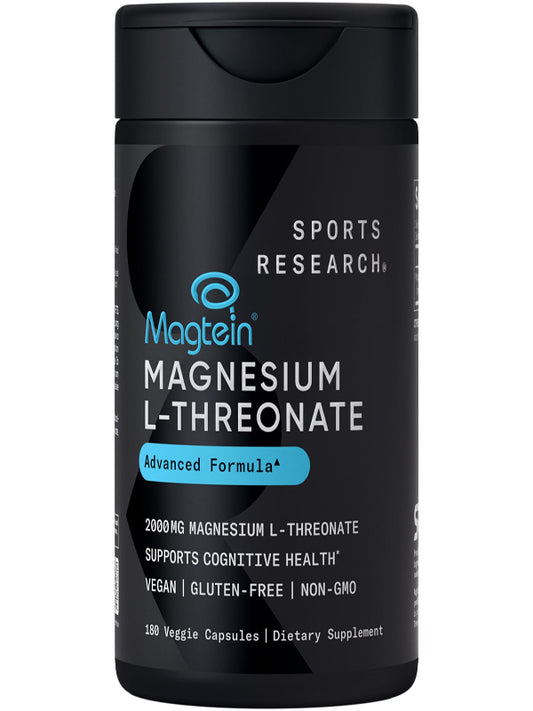 Sports Research Magtein Magnesium L-Threonate Capsules - Magnesium Supplement for Memory, Focus & Cognition - Magnesium L Threonate Supports Brain Health, Sleep & Mood - 2000mg, 90 Capsules for Adults - Nirvana Guru