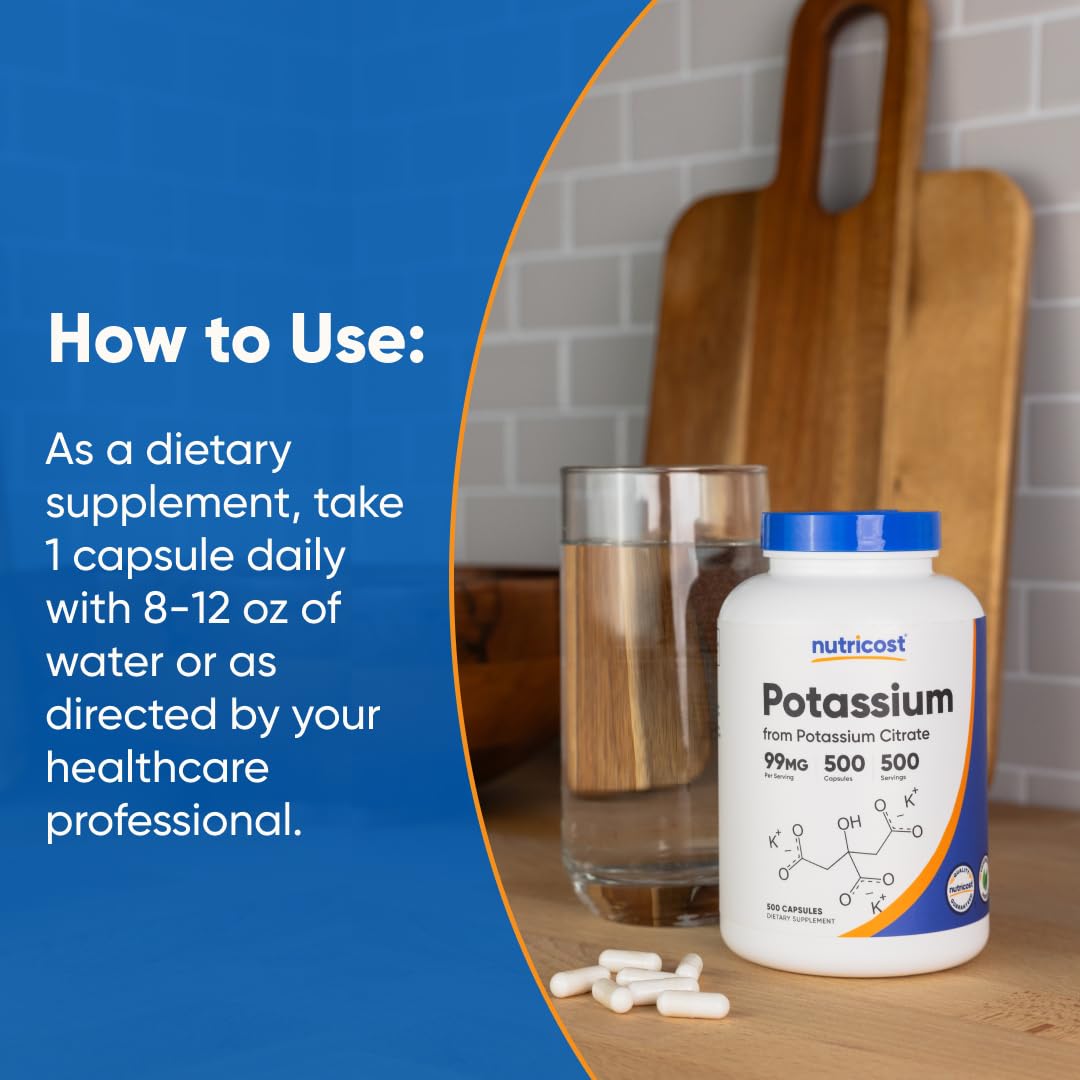 Nutricost Potassium Citrate 99mg, 500 Capsules Nirvana Guru