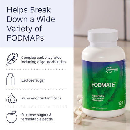 Microbiome Labs FODMATE Digestive Enzymes for Women & Men - Digestive Support for Low FODMAP Protocols & Occasional Bloating, Gas & Stomach Relief (120 Capsules) - Nirvana Guru