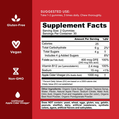 Goli Apple Cider Vinegar Gummy Vitamins - 60 Count - Vitamin B12, Gelatin-Free, Gluten-Free, Vegan & Non-GMO