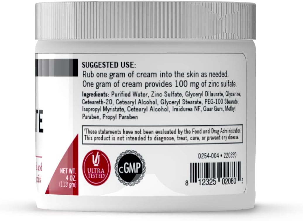 Kirkman - Zinc Sulfate Topical Cream - 4 fl oz - Fast Absorption - 10% Zinc Sulfate - Hypoallergenic - Nirvana Guru