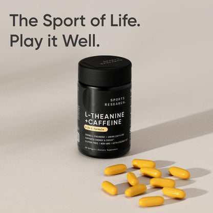 Sports Research L-Theanine Supplement with Caffeine & Coconut MCT Oil - Focused Energy, Alertness & Relaxation Without Drowsiness - 200mg L Theanine, 100mg Organic Caffeine - 60 Liquid Softgels - Nirvana Guru