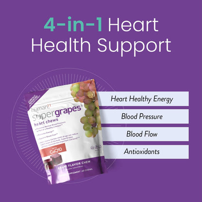 humanN SuperGrapes Chews Supplement – with 100mg CoQ10 and Grape Seed Extract – from The Makers of SuperBeets - Grape Flavor Chew, 60 Count - Nirvana Guru