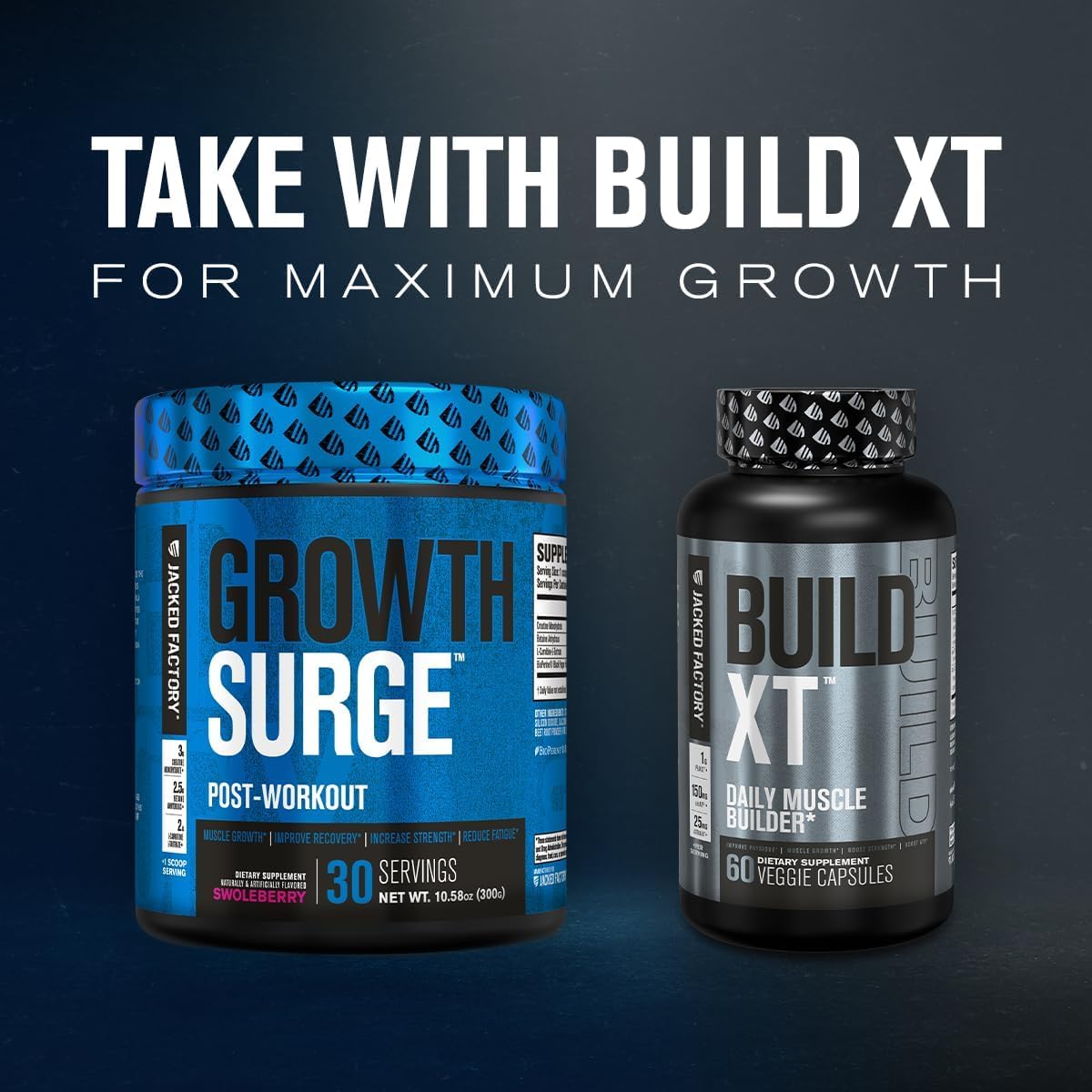 Jacked Factory Growth Surge Creatine Post Workout w/L-Carnitine - Daily Muscle Builder & Recovery Supplement with Creatine Monohydrate, Betaine, L-Carnitine L-Tartrate - 30 Servings, Swoleberry Nirvana Guru