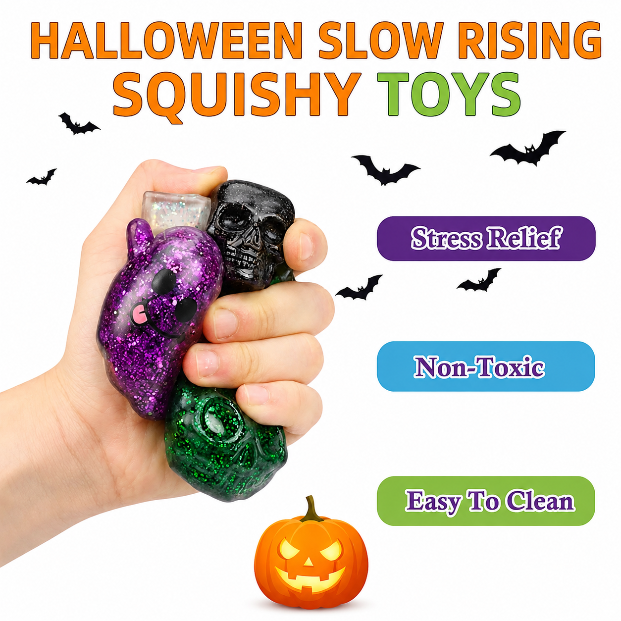 8pcs Halloween Squishy Toys,Stress Balls for Kids Stress Relief Halloween Party Favors-Trick or Treats Classroom Prizes Goodie Bag Fillers
