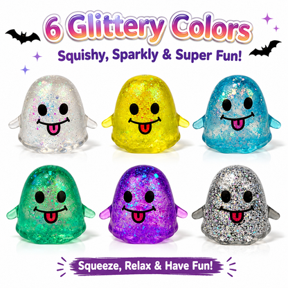 6 Pack Halloween Ghost Stress Balls Glitter Squishy Squeeze Toys for Kids Stress Relief Halloween Party Favors Halloween Treat Bags Gifts Nirvana Guru