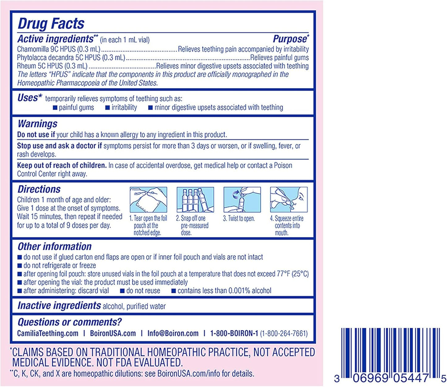 Boiron Camilia Teething Drops for Daytime and Nighttime Relief of Painful or Swollen Gums and Irritability in Babies - 40 Liquid Droppers Bundled in 8 separate packs of 5 - Nirvana Guru