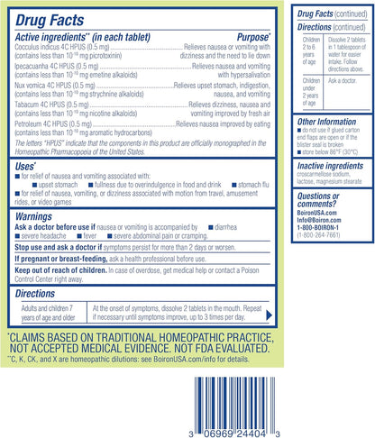 Boiron NauseaCalm Relief for Upset Stomach, Nausea, and Vomiting Due to Stomach Flu, Overindulgence, or Motion Sickness - Non-Drowsy - 60 Count - Nirvana Guru