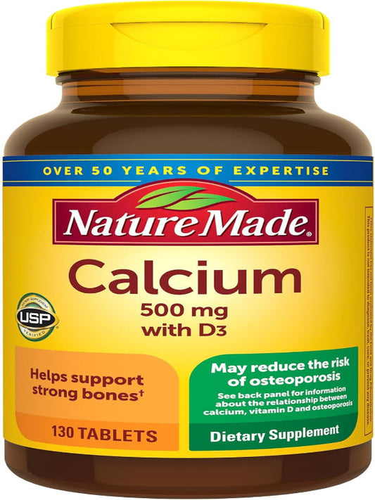 Nature Made Calcium 500 mg with Vitamin D3, Dietary Supplement for Bone Support, 130 Tablets Nirvana Guru