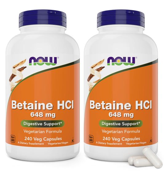 NOW Foods Supplements, Betaine HCl 648 mg, Vegetarian Formula, Digestive Support*, 120 Veg Capsules - Nirvana Guru