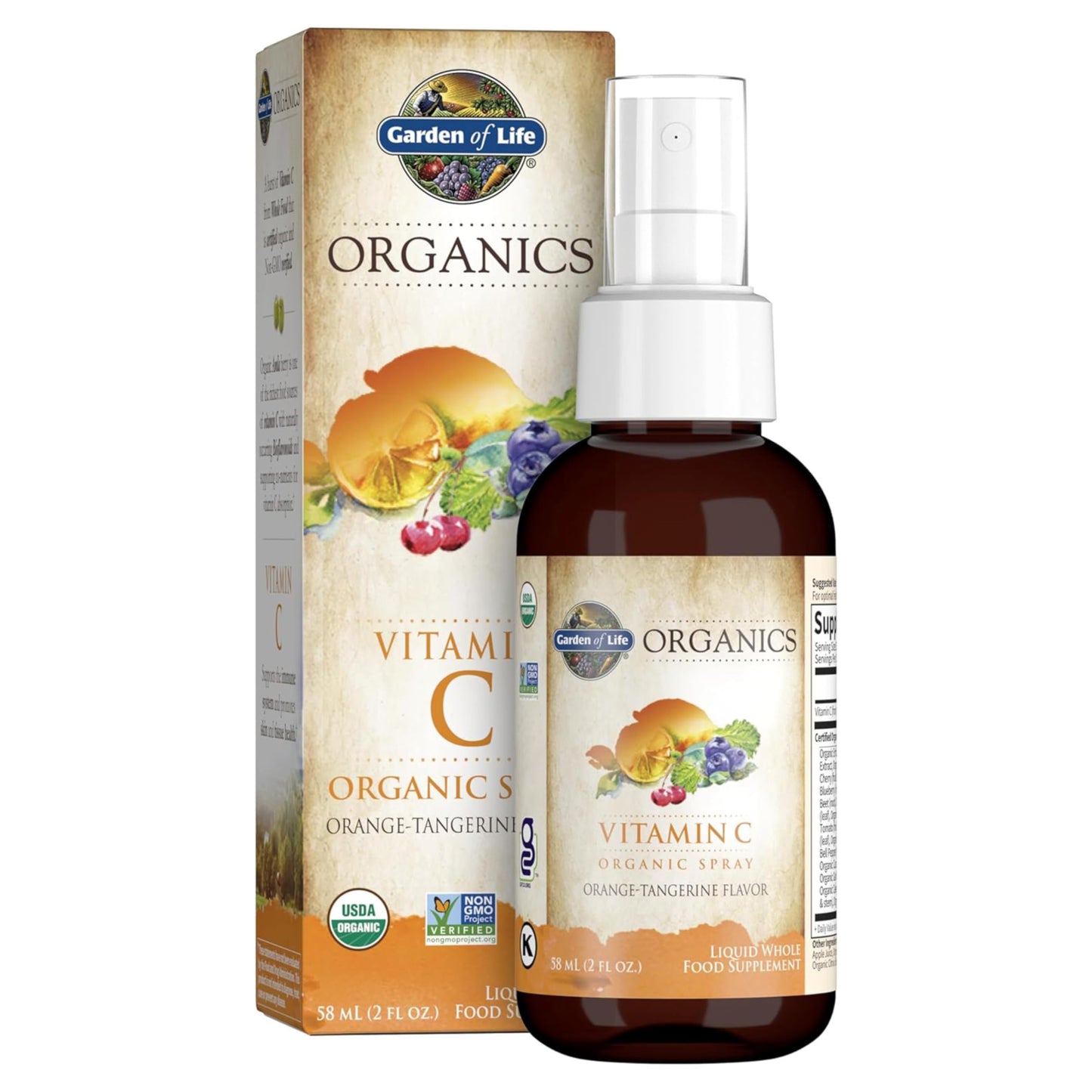 Garden of Life Organics Vitamin C Spray for Kids and Adults - Orange Tangerine, Vitamin C Supplement, Antioxidant for Immune Support and Skin Health, 2 fl oz Liquid Drops - Nirvana Guru
