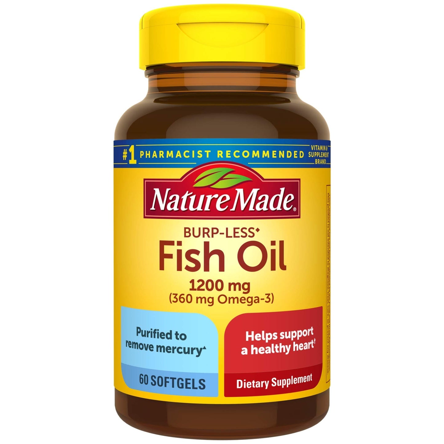 Nature Made Burp Less Fish Oil Omega 3 Supplements, 1200 mg Softgels, Omega 3 Fish Oil for Healthy Heart Support, 300 Softgels, 150 Day Supply - Nirvana Guru