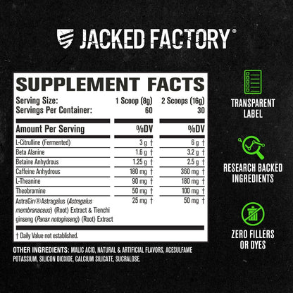 Jacked Factory NITROSURGE Pre Workout Supplement - Energy Booster, Instant Strength Gains, Clear Focus & Intense Pumps - NO Booster & Powerful Preworkout Energy Powder - 30 Servings, Blue Raspberry