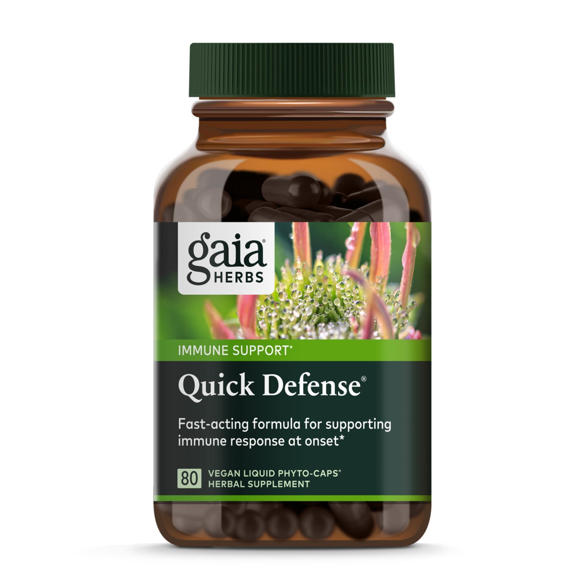Gaia Herbs Quick Defense - Fast-Acting Immune Support Supplement for Use at Onset of Symptoms - with Echinacea, Black Elderberry, Ginger & Andrographis - 80 Vegan Liquid Phyto-Capsules (8-Day Supply) - Nirvana Guru