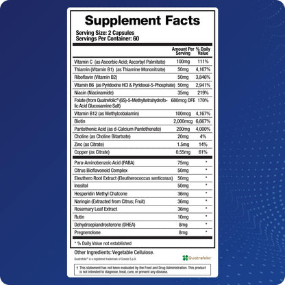 Adrenal Fatigue Supplement, Cortisol Manager, 5-MTHF, B Vitamins, Vitamin C, Adaptogens, Bioflavonoids, DHEA, Inositol, 30-60 Day Supply | 120 Veggie Caps Nirvana Guru