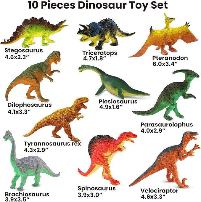 Dinosaur Toys for Kids 3-5, 10 PCS Realistic Plastic Dinosaur Figure Toy Set Including T-Rex, Stegosaurus, Spinosaurus, Ideal Gift for Toddlers Boys Girls, Dino Boy Toy nirvanaguru