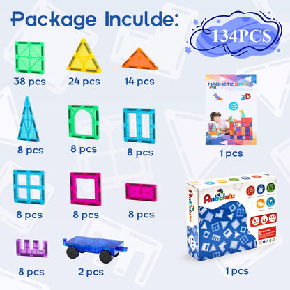 Magnetic Building Tiles, 134PCS Large Magnet Building Set,Magnetic Blocks, 3D STEM Stacking Toys, Magnets Toy for Kids Boys Girls Nirvana Guru