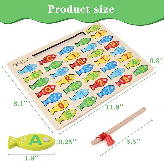 Magnetic Wooden Fishing Game Toy for Toddlers – Alphabet & Number Puzzle | Preschool Learning ABC Math Educational Toys for Kids Ages 3–5, Boys & Girls nirvanaguru