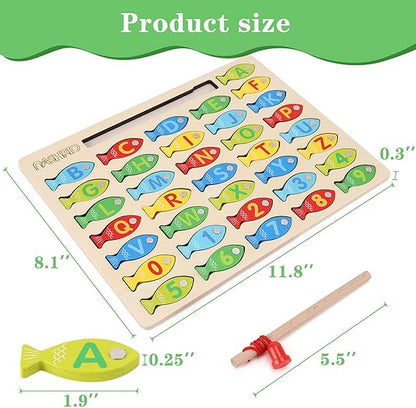 Magnetic Wooden Fishing Game Toy for Toddlers – Alphabet & Number Puzzle | Preschool Learning ABC Math Educational Toys for Kids Ages 3–5, Boys & Girls nirvanaguru