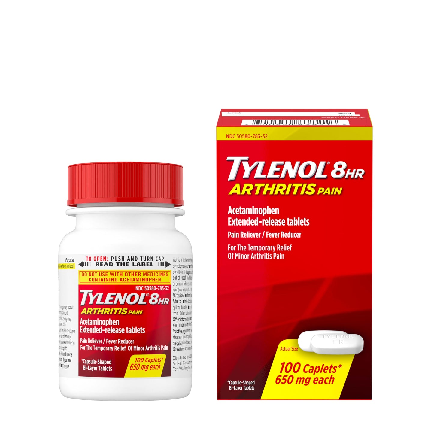 Tylenol 8HR Arthritis Pain Relief Caplets, 650 mg Acetaminophen for Minor Arthritis & Joint Pain, Fever Reducer, Extended Release, Gentle on Stomach, FSA or HSA Eligible, 100 ct