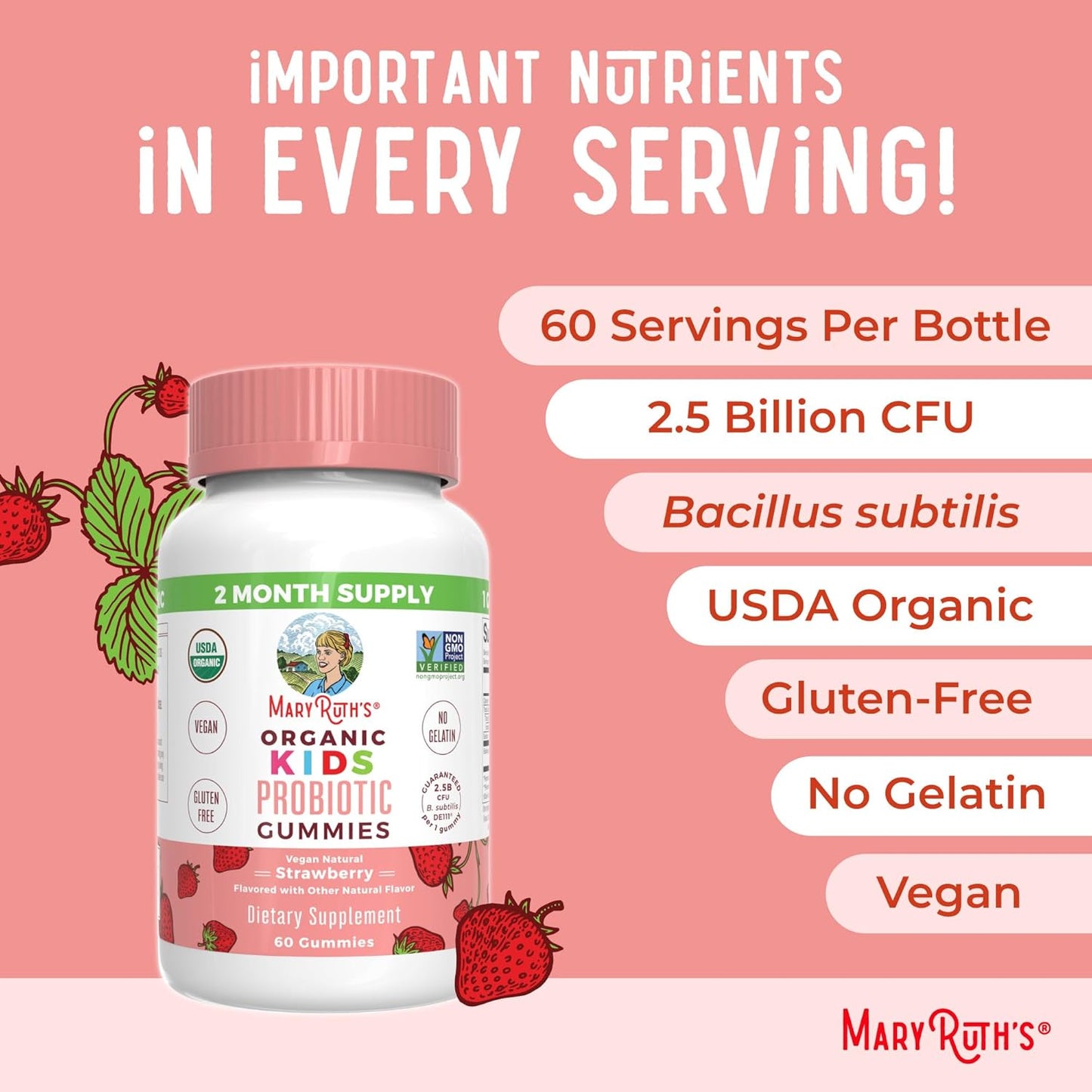 MaryRuth Organics Kids Probiotics for Digestive Health | USDA Organic Probiotic Gummies | Probiotics for Kids | Immune Support | Gut Health Supplement | Vegan | Non-GMO | Gluten Free | 60 Count - Nirvana Guru