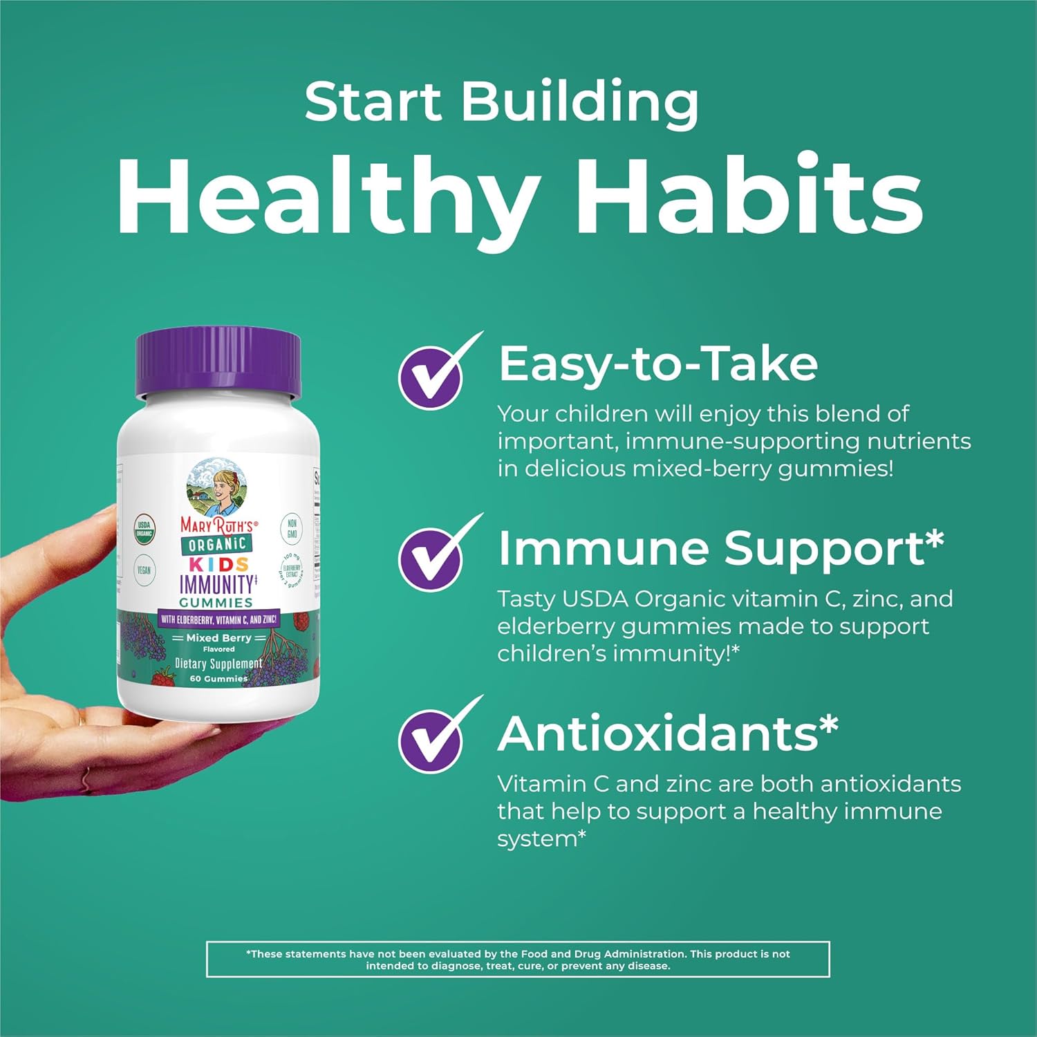 MaryRuth Organics Kids Immune Support Gummies | USDA Organic | Vitamin C, Zinc, and Elderberry Gummies for Kids| Immune Support for Ages 4+ | Vegan | Non-GMO | Gluten Free | 60 Count - Nirvana Guru