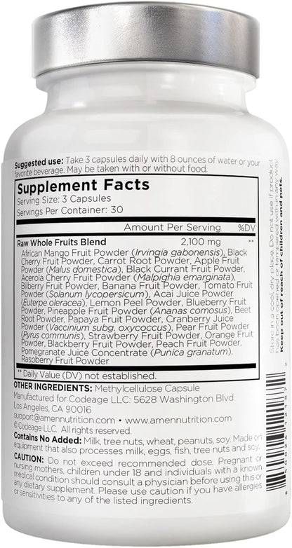 Amen Fruits, Daily Fruits Vitamins Supplements, Over 20 Whole Fruit Extracts - Raw Multivitamin, Berries, Antioxidant Polyphenols Superfood & Flavonoids - Non-GMO - 90 Capsules Nirvana Guru