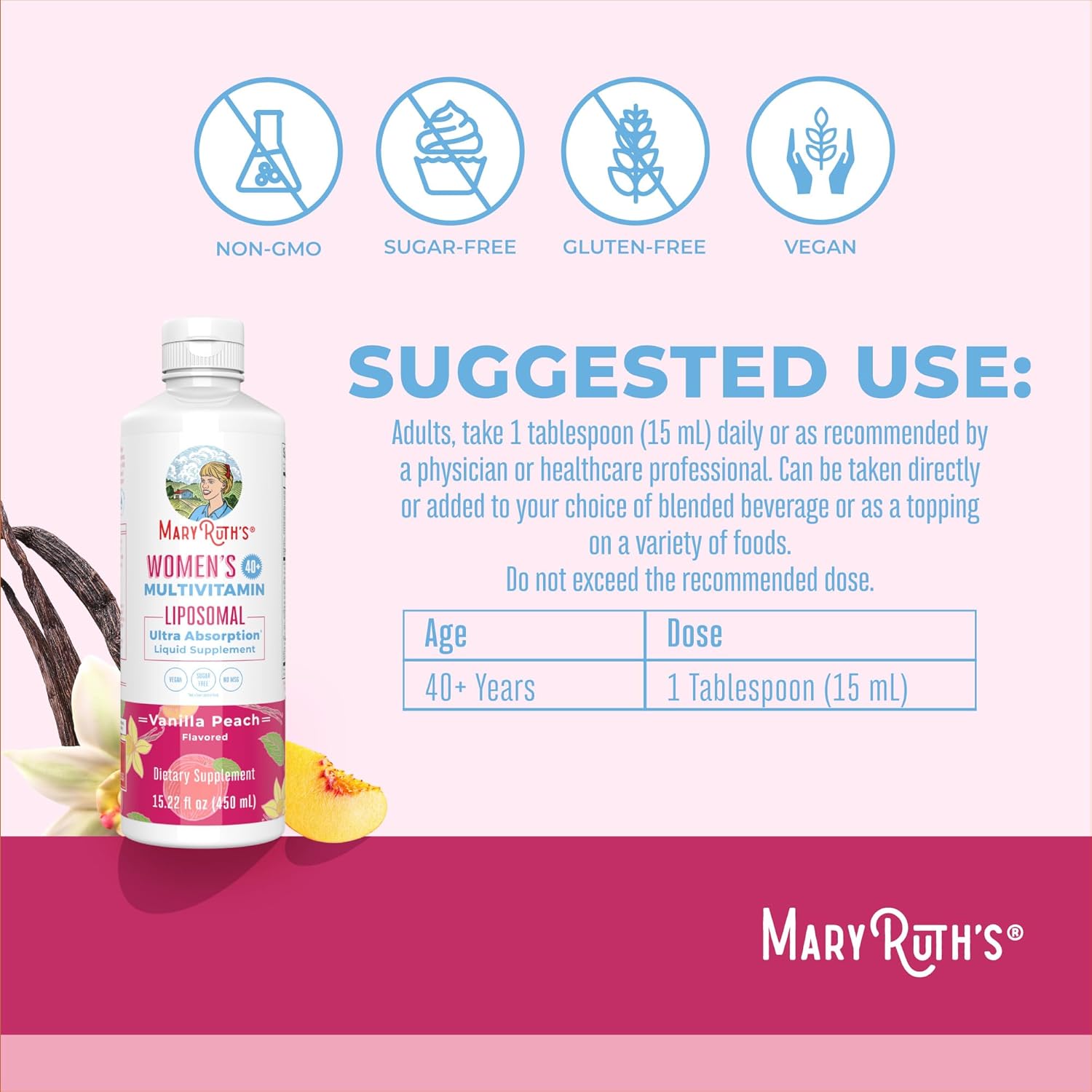 MaryRuth Organics Multivitamin for Women 40+, Womens Multivitamin Liposomal, Immune Support Supplement, Energy Supplements & Sleep Aid, Vegan, Sugar Free, Non-GMO, 15.22 Fl Oz - Nirvana Guru