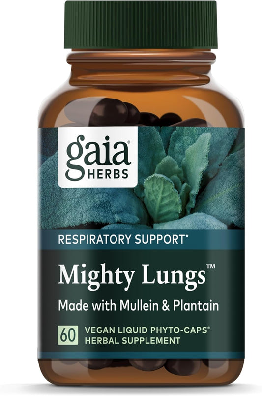 Gaia Herbs Mighty Lungs - Lung Support Supplement to Help Maintain Overall Lung & Respiratory Health* - With Mullein, Plantain, Schisandra & Elecampane - 60 Vegan Liquid Phyto-Capsules (30-Day Supply) - Nirvana Guru