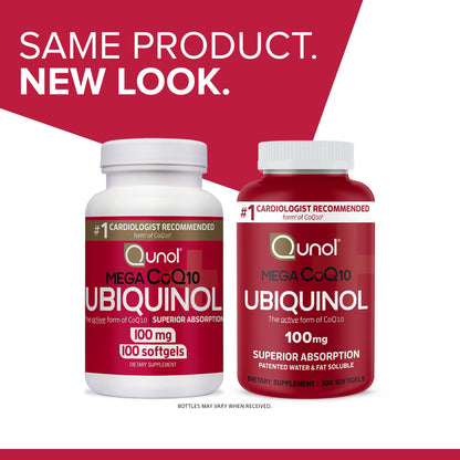 Qunol Mega Ubiquinol 100mg CoQ10, Superior Absorption, Patented Water and Fat Soluble Natural Supplement Form of Coenzyme Q10, Antioxidant for Heart Health, 100 Count Softgels Nirvana Guru