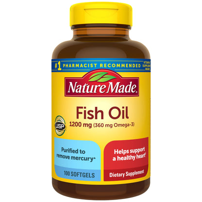 Nature Made Fish Oil Omega 3 Supplements, 1200mg Softgels, Omega 3 Fish Oil for Healthy Heart Support, 100 Softgels, 50 Day Supply Nirvana Guru