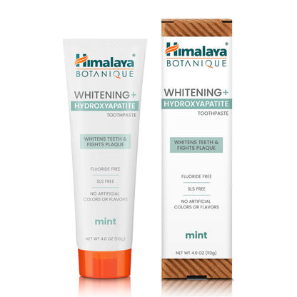 Himalaya Botanique Whitening + Hydroxyapatite Toothpaste, Mint Flavor - Nano Hydroxyapatite to Support Remineralization and Restore Enamel, Appropriate for Sensitive Teeth - Vegan, Gluten Free, 4 oz - Nirvana Guru