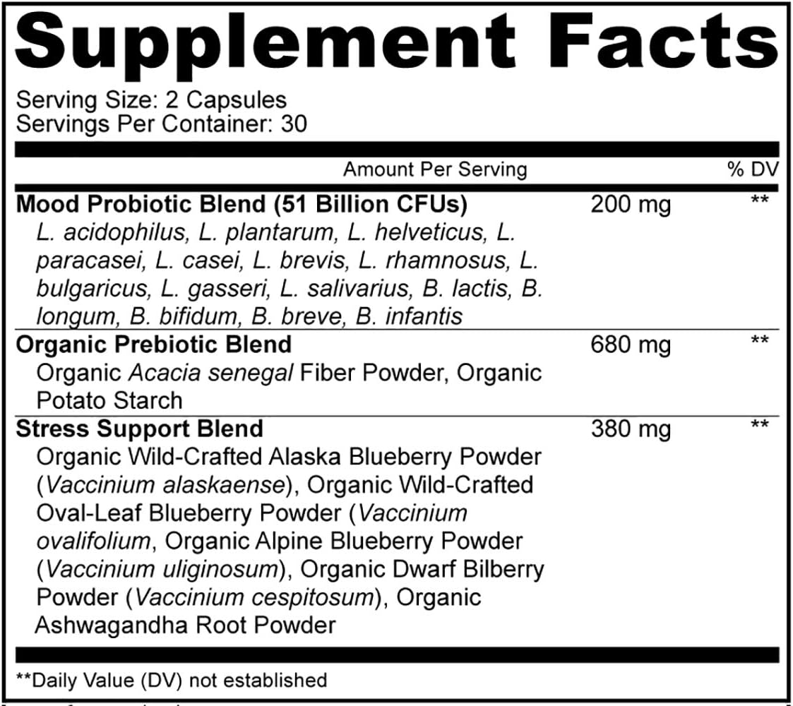 Amen Mood Probiotic Supplement 51 Billion CFU - Organic Prebiotics and Probiotics - Acidophilus Probiotic Pills, Fibers - Mood Organic Ashwagandha, Blueberries - Vegan & Non-GMO - 60 Capsules Nirvana Guru