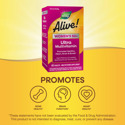 Nature’s Way Alive! Vitamins for Women 50 Plus, Complete Multivitamin, High Potency Formula, with Methylated B12, Gluten-Free, 60 Tablets Nirvana Guru