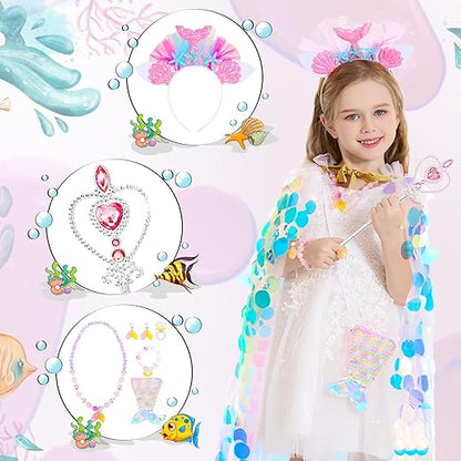 Princess Dress Up Toys Princess Dress Up Clothes Rainbow Mermaid Cape Kit 9 Pcs Gift Set for Little Girls 3-8 Years nirvanaguru