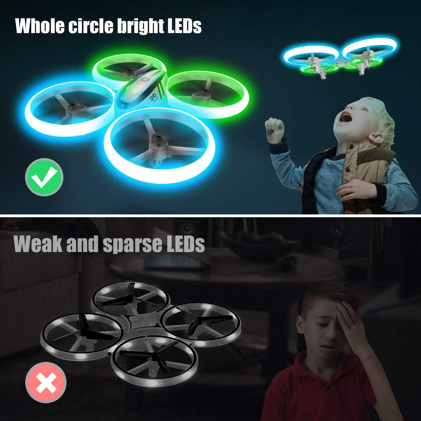 Q9s Drones for Kids,RC Drone with Altitude Hold and Headless Mode,Quadcopter with Blue&Green Light,Propeller Full Protect,2 Batteries and Remote Control,Easy to fly Kids Gifts Toys for Boys and Girls Nirvana Guru