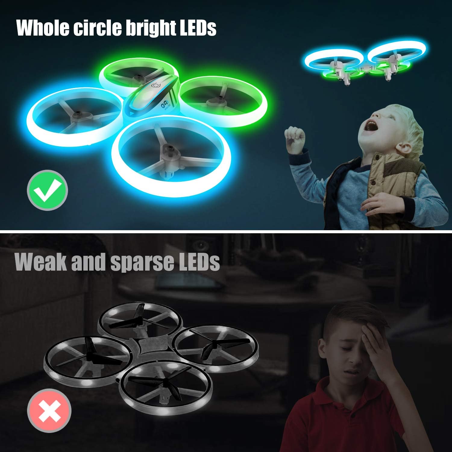 Q9s Drones for Kids,RC Drone with Altitude Hold and Headless Mode,Quadcopter with Blue&Green Light,Propeller Full Protect,2 Batteries and Remote Control,Easy to fly Kids Gifts Toys for Boys and Girls Nirvana Guru