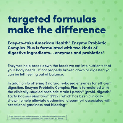 AMERICAN HEALTH Enzyme Probiotic Complex Plus, 20 Billion Microorganisms - Clinically Studied Strain - Advanced Support for Gas & Bloating* - Non-GMO - 30 Capsules, 30 Total Servings - Nirvana Guru