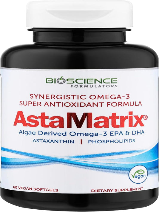 AstaMatrix® Algal Omega 3 DHA EPA Astaxanthin Phospholipids| Vegan-Friendly Alternative to Krill Oil or Fish Oil | 60 Vegan SoftGels Nirvana Guru