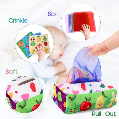 Baby Toys 6 to 12 Months - Tissue Box Toy Montessori for Babies 6-12 Months, Soft Stuffed High Contrast Crinkle Infant Sensory Toys, Boys&Girls Kids Early Learning Gifts nirvanaguru