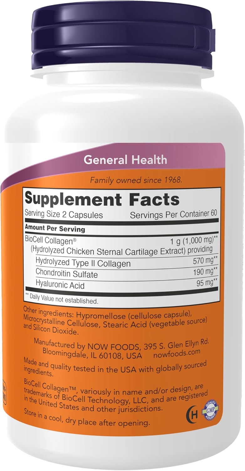 NOW Foods Supplements, BioCell Collagen® Hydrolyzed Type II, Clinically Validated, 120 Veg Capsules - Nirvana Guru