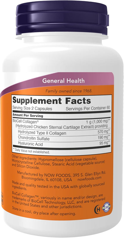 NOW Foods Supplements, BioCell Collagen® Hydrolyzed Type II, Clinically Validated, 120 Veg Capsules - Nirvana Guru